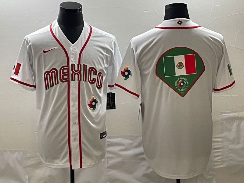 Men 2023 World Cub Mexico Blank White green Nike MLB Jersey3->more jerseys->MLB Jersey